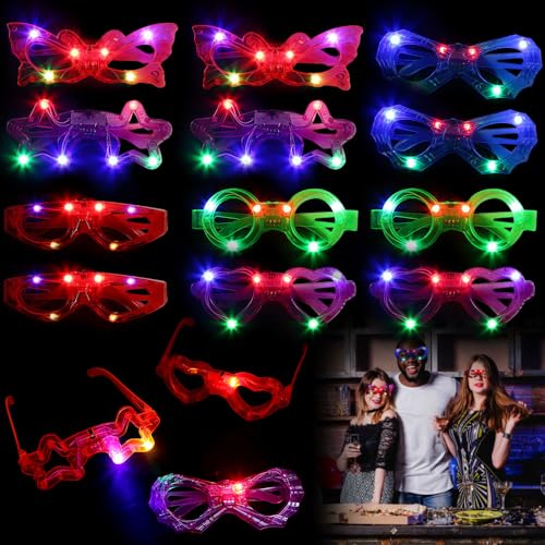 KBIBCK 12 Stück LED Brille Party Brille, Leuchtbrille Rave Shutter Shades Brille, LED Brillen für Party, Neon Partybrille Leuchtende Brille für Kindergeschenk(6 Farben) von KBIBCK