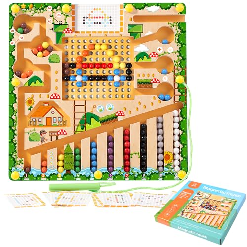 KBIBCK Montessori Spielzeug, Magnetspiel Labyrinth, Sortierspiel, Motorikspielzeug, Lehrreiches Zählspielzeug für Vorschulkinder Lernspiele Holzspielzeug, Kinderspielzeug für Kinder ab 3 4 5 6 Jahren von KBIBCK