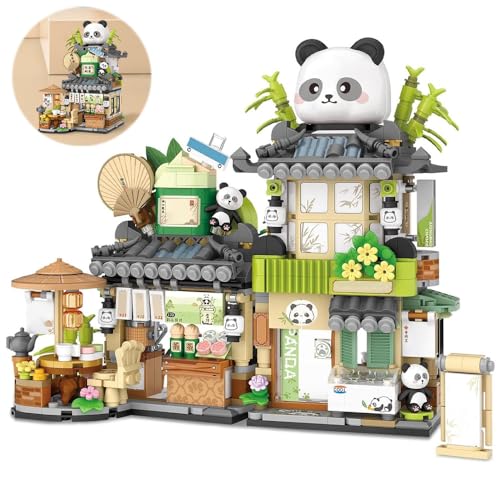 KBIBCK Panda Haus Mini Bausteine, MOC Kreatives Japanisches Spielzeug Modellset 6-12 Alter, 860 PCS Klemmbausteine Haus Toy Gift, Home Dekoration(Panda Teehaus) von KBIBCK