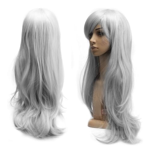 KBIBCK Perücke Halloween Damen, 70cm Karneval Perücke Grau, Lang Wellte Lockig, Damen Haarteil Wig für Alltag, Party, Halloween Weihnachten von KBIBCK