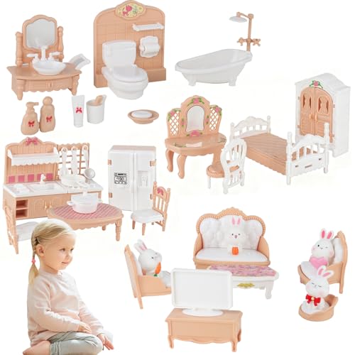KBIBCK Puppenhaus-Möbel-Set, Puppenhaus-Möbel-Set, Miniatur-Kunststoff, Maßstab 1:12, Mini-Haus-Zubehör, Spielmöbel, Spielzeug für Jungen und Mädchen, 32-teilig KBIBCK Puppenhaus-Möbel-Set, Puppenhaus-Möbel-Set, Miniatur-Kunststoff, Maßstab 1:12, Mini-Haus-Zubehör, Spielmöbel, Spielzeug für Jungen und Mädchen, 32-teilig von KBIBCK