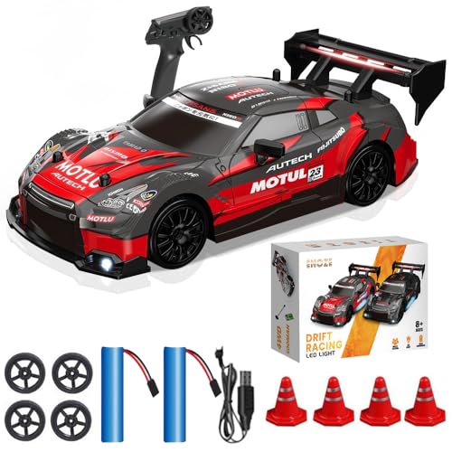 KBIBCK RC Drift Car, 1:24 Rennauto Ferngesteuert, 30km/H 4WD 2,4 GHz Ferngesteuertes Drift Auto mit Led-Leuchten, Reifen und Straßensperren, Fernsteuerung Mini RC Car für Erwachsene und Kinder (Rot) KBIBCK RC Drift Car, 1:24 Rennauto Ferngesteuert, 30km/H 4WD 2,4 GHz Ferngesteuertes Drift Auto mit Led-Leuchten, Reifen und Straßensperren, Fernsteuerung Mini RC Car für Erwachsene und Kinder (Rot) von KBIBCK