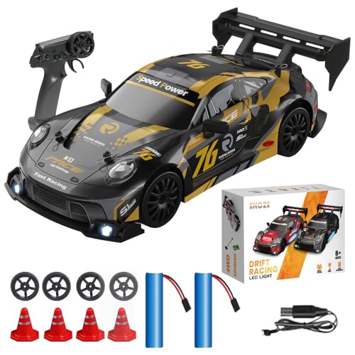 KBIBCK RC Drift Car, 1:24 Rennauto Ferngesteuert, 30km/H 4WD 2,4 GHz Ferngesteuertes Drift Auto mit Led-Leuchten, Reifen und Straßensperren, Fernsteuerung Mini RC Car für Erwachsene und Kinder (Gold) KBIBCK RC Drift Car, 1:24 Rennauto Ferngesteuert, 30km/H 4WD 2,4 GHz Ferngesteuertes Drift Auto mit Led-Leuchten, Reifen und Straßensperren, Fernsteuerung Mini RC Car für Erwachsene und Kinder (Gold) von KBIBCK
