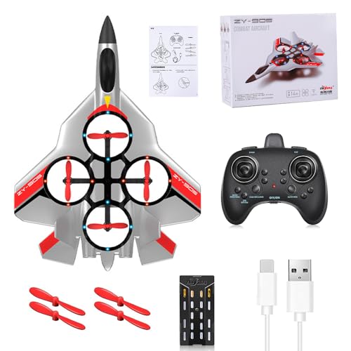 KBIBCK RC Flugzeug, 2.4GHz Ferngesteuertes Flugzeug, Modellflugzeug Ferngesteuert mit 4 Achsen Gyro Stabilisator, AFlugzeugspielzeug mit Farbigen Lichtern USB-Ladung, für Kinder und Erwachsene von KBIBCK