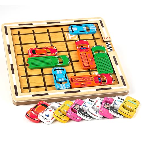 KBIBCK Rush Hour Spiel, Logikspiel mit 120 Ebenen, Auto Labyrinth, Denken Logik Puzzle Spiele, Brettspiele Kinderspielzeug, Knobelspiele Schiebespiel, Holzschiebepuzzle, Das Stauspiel Für ab 3 Jahren von KBIBCK