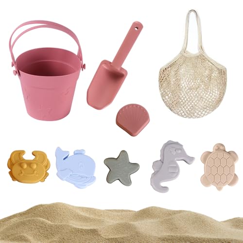 KBIBCK Sandspielzeug Set aus Silikon, Strandspielzeug für Kinder, 9-in-1 Silikon Strandspielzeug Set mit Eimer, Netzbeutel, Schaufeln, 6 Sandformen, Strandset Sandspielzeug für Jungen & Mädchen (Rot) KBIBCK Sandspielzeug Set aus Silikon, Strandspielzeug für Kinder, 9-in-1 Silikon Strandspielzeug Set mit Eimer, Netzbeutel, Schaufeln, 6 Sandformen, Strandset Sandspielzeug für Jungen & Mädchen (Rot) von KBIBCK