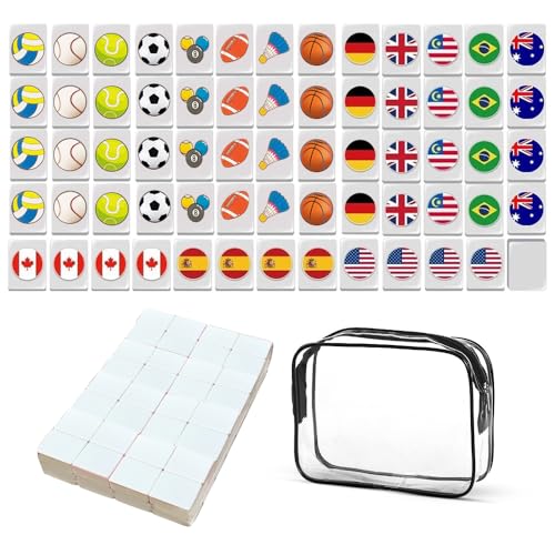 KBIBCK Seaside Escape Game, Mini Mahjong Tiles Game Nationalflagge, Flaggen Mahjong Set mit 65 Spielsteinen und Aufbewahrungstasche, Flaggenmuster Mahjong Spiel für Erwachsene Kinder von KBIBCK