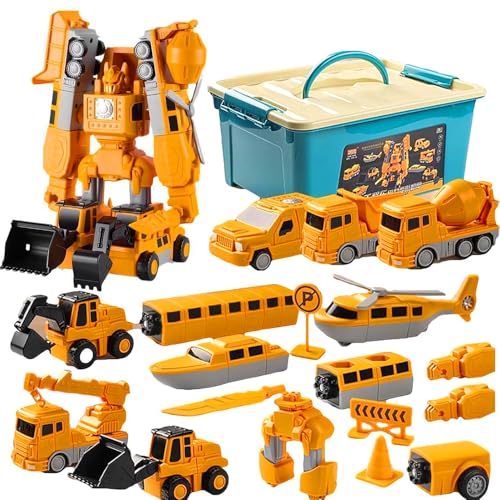 KBIBCK Spielzeugautos, Magnetic Transform Engineering Car, Roboter Spielzeug Für Kinder Im Alter Von 3 4 5 6, Pädagogische Bausteine Set Für Kinder, Pädagogisches Lerngeschenk, 72PCS von KBIBCK