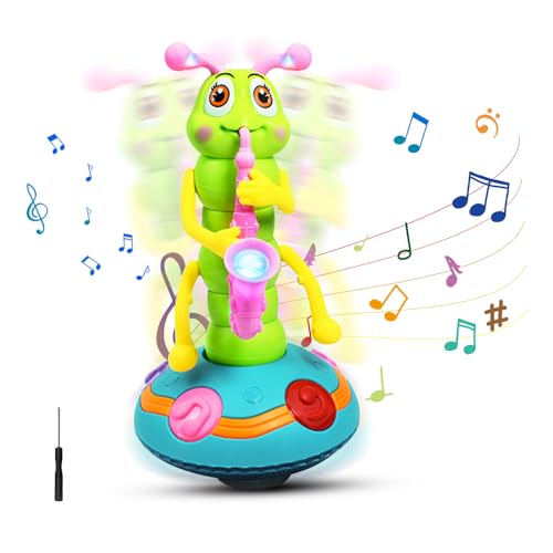 KBIBCK Tanzende Saxophon Raupe, Electric Caterpillar Dance Toy, Baby Musical Raupe Kuscheltier, Automatische Hindernisvermeidung, Sprechender, Singender, Interaktives Spielzeug Ab 6 Monate, Geschenk von KBIBCK