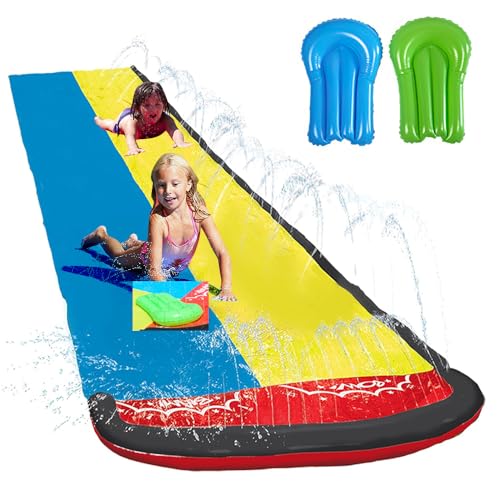 KBIBCK 480 cm Wasserrutsche, Rasenwasserrutschen für Kinder mit 2 Rennbahnen und 2 Bodyboards, Rutsch- und Rutsch-Wasserrutsche, Wasserrutschmatte, Doppelrutsche mit Sprinkler für Kinder, Erwachsene KBIBCK 480 cm Wasserrutsche, Rasenwasserrutschen für Kinder mit 2 Rennbahnen und 2 Bodyboards, Rutsch- und Rutsch-Wasserrutsche, Wasserrutschmatte, Doppelrutsche mit Sprinkler für Kinder, Erwachsene von KBIBCK