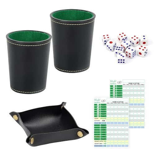 KBIBCK Würfel Spiel Set, Würfelbecher mit 10 Würfeln Kniffelblock DIN A6 Knobelbecher Leder mit Kniffel Würfel und Würfelbretter für Yahtzee Liar's Dice Sic BO, Würfelspiel für Familie und Freunde KBIBCK Würfel Spiel Set, Würfelbecher mit 10 Würfeln Kniffelblock DIN A6 Knobelbecher Leder mit Kniffel Würfel und Würfelbretter für Yahtzee Liar's Dice Sic BO, Würfelspiel für Familie und Freunde von KBIBCK