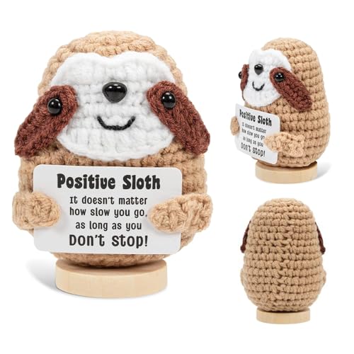 KIBICK Niedliches Positives Faultier, Emotionale Unterstützung Geschenk, Gestrickte Häkelpuppe, Emotionale Unterstützung Plüschtier mit Positiven Bestätigungskarten, Faultier Geschenke für Frauen, von KBIBCK