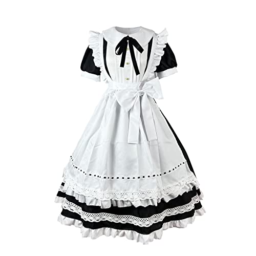 KBOPLEMQ French Maid Dress Cosplay Anime Maid Outfit Halloween Kostüm Mittelalter Kleid Damen Langarm Dienerin Kostüm Niedliche Dienerin Kostüm Rollenspiel Kostüm Kleid Set S-XXL von KBOPLEMQ