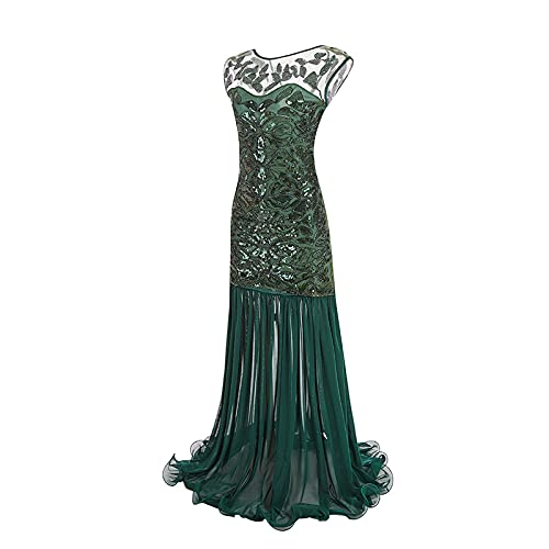 KBOPLEMQ Gatsby Kostüm Damen Charleston Kleid Abendkleid mit Pailletten, Lang, 1920er-Jahre, Flapper-Cocktailkleid, Netzstoff, Abschlussballkleid 1920er Retro Cocktail Stil Flapper Kleid von KBOPLEMQ