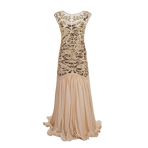 KBOPLEMQ Gatsby Kostüm Damen Vintage Retro 20er Jahre Kleid Flapper Great Gatsby 1920er Hochzeit Party Kostüm Pailletten Meerjungfrau Langes Abendkleid Cocktail Abendkleid Ballkleid von KBOPLEMQ