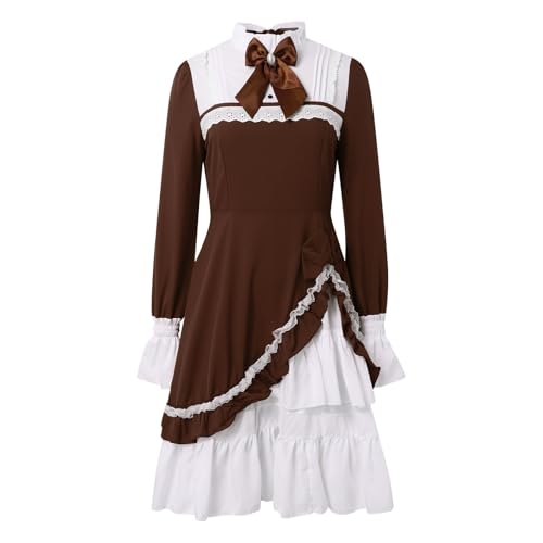 KBOPLEMQ Karnevalskostüm damen Dienstmädchenkleid Damen Halloween Gothic Mini Kleid Stehkragen Rüschenkleid Geschichtetes Karnevalskleid Lolita Kleid Rock Lolita Süßes Kleid Cosplay Party Dress von KBOPLEMQ