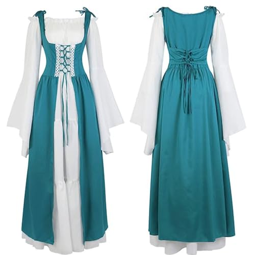 KBOPLEMQ Mittelalter-Kostüm Damen Lange Kleider Fasching Steampunk Barock Fasching Kostüme Retro Renaissance Maxikleid Große Größen Party Kleid Mit Trompetenärmel Wikinger Gothic Kleidung von KBOPLEMQ