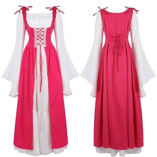 KBOPLEMQ Mittelalter-Kostüm Damen Lange Kleider Große Größen Party Kleid Mit Trompetenärmel Wikinger Gothic Kleidung Fasching Steampunk Barock Fasching Kostüme Retro Renaissance Maxikleid von KBOPLEMQ