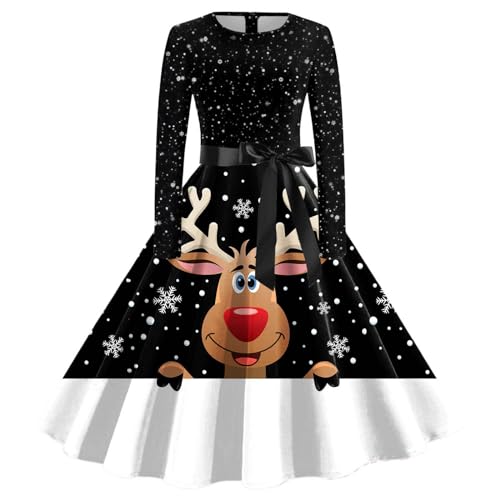 KBOPLEMQ Weihnachten Kleid Damen Langarm Rockabilly Weihnachtskleidung Festlich Lustig Weihnachtskleider Weihnachtsfrau Kostüm Party Damenkleidung Festliches Stil Damenkleider Rotes Outfit von KBOPLEMQ