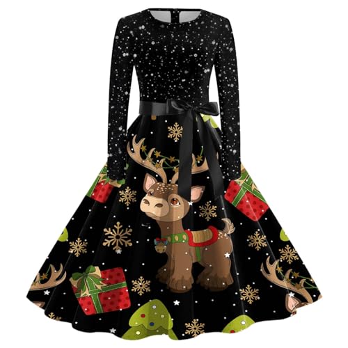 KBOPLEMQ Weihnachtskostüm Damen Weihnachten Kleid Damen Langarm Rockabilly Weihnachtskleidung Party Damenkleidung Festliches Stil Damenkleider Rotes Outfit Festlich Lustig Weihnachtskleider von KBOPLEMQ