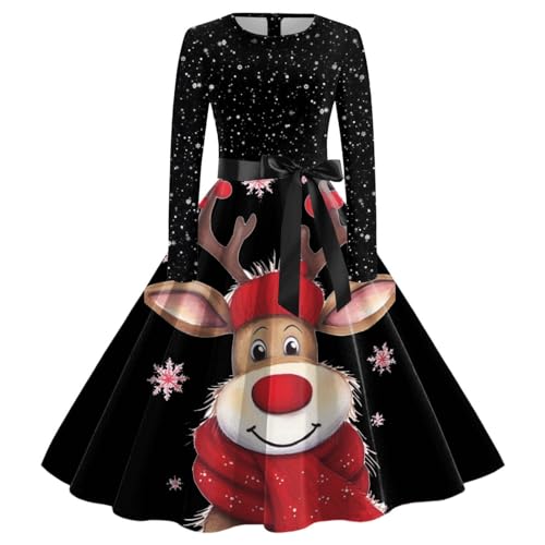 KBOPLEMQ Weihnachtskostüm Damen Weihnachten Kleid Langarm Rockabilly Weihnachtskleidung Festlich Lustig Weihnachtskleider Weihnachtsfrau Party Damenkleidung Festliches Damenkleider Rotes Outfit von KBOPLEMQ