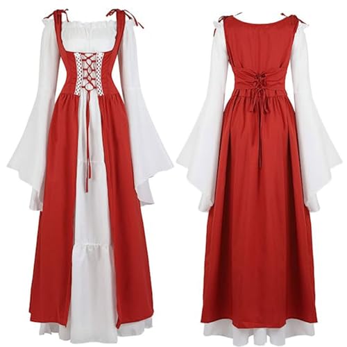 KBOPLEMQ karneval kostüm damen Mittelalter-Kostüm Damen Lange Kleider Fasching Steampunk Barock Fasching Kostüme Renaissance Maxikleid Party Kleid Mit Trompetenärmel Wikinger Gothic Kleidung von KBOPLEMQ