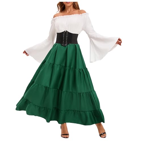 KBOPLEMQ karneval kostüm damen Schulterfrei Renaissance Mittelalter Kleid, Viktorianisches Königin Kostüm Gotisch Retro Maxikleid Halloween Party Kostüm Prinzessin kleid mit Trompetenärmel von KBOPLEMQ