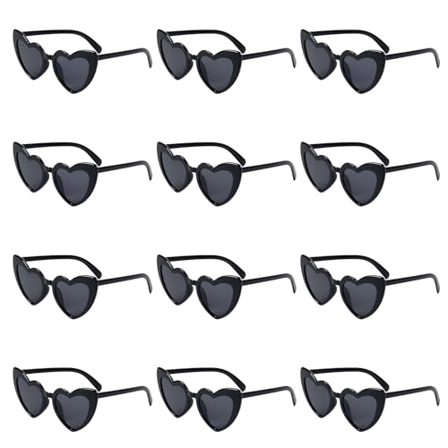 KBRAKSI 12 Stück Herz Sonnenbrille Party Brille Lustige Brille für Kinder Erwachsene Herzbrille Hippie Brille Partybrillen Schwarz für Geburtstag Party Weihnachten Hochzeit Foto Strand von KBRAKSI