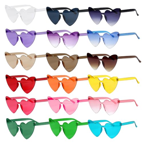 KBRAKSI 18 Paar Herz Sonnenbrille Bunt Party Brille Lustige Brille für Kinder Erwachsene Herzbrille Hippie Brille Partybrillen für Geburtstag Party Weihnachten Hochzeit Foto Strand von KBRAKSI