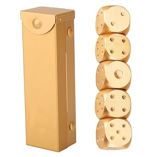 KDAMGOQE 5pcs Game Dice, 6 -seitige Metal Dice -Set, Tischspiel -Würfel mit Speicherbox, Aluminiumlegier -Poker -Spiele, Set für Party -Gunst (Rechteckbox Gold), Pokerwürfel von KDAMGOQE