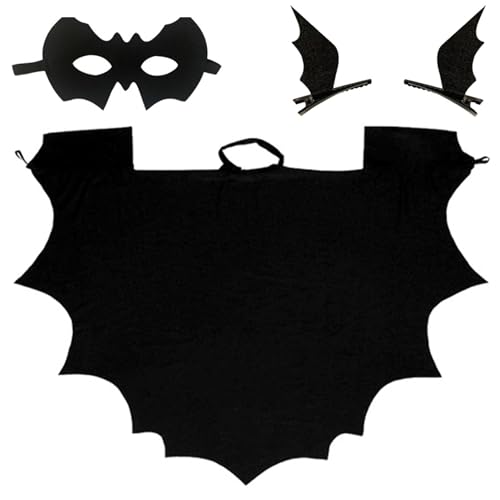 Black Cape 4pcs Halloween Kostüme Fledermauskostüm Kinder umfassen schwarze Umhang, Fledermaus -Augenmaske, Fledermaus Haare Unisex Vampire Fledermaus Kostüm Halloween Accessoires für Kinder Kleinkin von KDAMGOQE