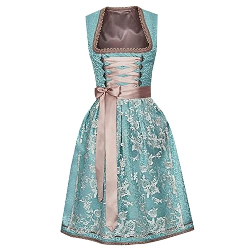 Dirndl Kleid für Frauen bayerischer Cyan Square-Kragen Kurzarm Dirndl Bluse mit Reißverschluss traditioneller klassischer klassischer, atmungsaktives Bierkostüm für Maid Cosplay, Bierparty, L, Dirndl von KDAMGOQE