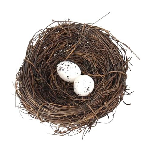 KDAMGOQE Fake Bird Nest, simuliert Rattan gewebter Vögel Nest, Natrual realistische 4 -Zoll -Vogelnester mit 2 Vogeleiern für Garten Yard Home Party Osterndekor, Vögel Nest von KDAMGOQE