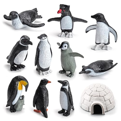 KDAMGOQE 11pcs Mini Penguine Spielzeug Set, realistisches lebensechtes Eishausspielzeug, Plastik -Tierfigur Playset, lebensechte Miniaturpinguine -Figurenmodell für Kinder Kinder, arktische Pinguine von KDAMGOQE