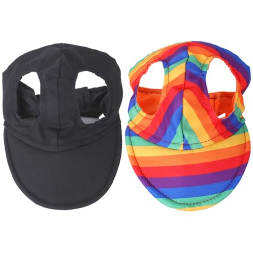 KDAMGOQE 2 PCs Hundehund Hund Schwarz und Regenbogen Baseball Cap Sun Protection Hundehüte mit Ohrlöchern und Haken-Schleifen-Klebeband-Accessoires für Outdoor-Aktivitäten S Dog Baseball Cap von KDAMGOQE