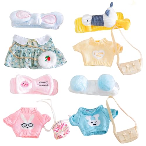 KDAMGOQE 4 Set ausgestopfte Tierkleidung, 12 Plüsch Duck Kawaii Babypuppenkleidung Set mit Stirnband und Tasche farbenfrohe DIY -Entenpuppenkleidung für Mädchen Jungen, Puppenkleidung von KDAMGOQE