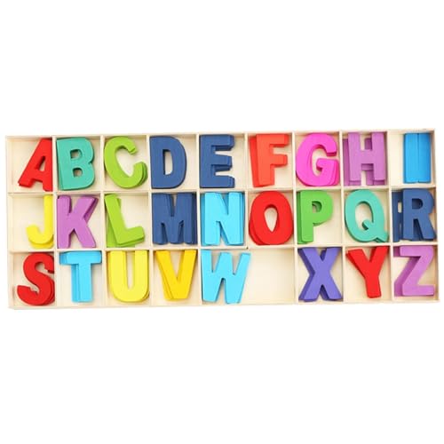 KDAMGOQE Alphabet -Board Alphabet Briefe Spielzeug, Holz Alphabet Briefe Board, 26pcs Capital Alphabet Letters Blöcke Jigsaw Lernpädagogikspielzeug mit Speicherschalen für Kleinkinder von KDAMGOQE