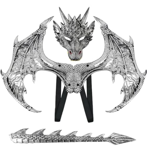 KDAMGOQE Dragon Mask Dragon Kostüm für Kinder Halloween Dragon Kostüm mit Dragon Mask, Dragon Tail & Dragon Flügel Gummi Dragon Cosplay für Party Masquerade von KDAMGOQE