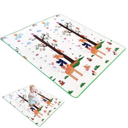 KDAMGOQE Extra große Babyspielmatten Babyspielmatte für Boden, 79 x 71 Zoll Reversible Babykriechmatte, wasserdichte Faltbare Spielmatte mit Skala, Slip-Spielmatte für Innen-/Außenbereich, Style 2 von KDAMGOQE