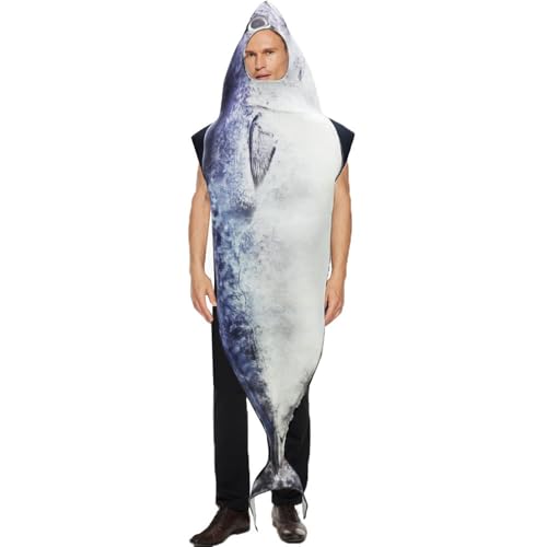 KDAMGOQE Halloween Fischkostüm, 26,4 x 66,9 Zoll Fischkostüm Erwachsene, Schwamm unter den Meereskostümen, lustiges Kostüm für Erwachsene Kostümparty, Cosplay, unter den Seestassen von KDAMGOQE