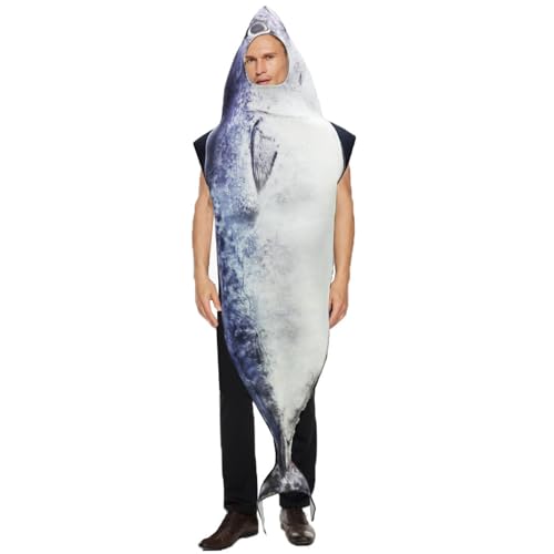 KDAMGOQE Halloween Fischkostüm, 26,4 x 66,9 Zoll Fischkostüm Erwachsene, Schwamm unter den Meereskostümen, lustiges Kostüm für Erwachsene Kostümparty, Cosplay -Fischkostüm Erwachsene von KDAMGOQE