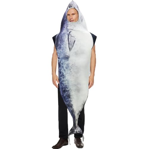 KDAMGOQE Halloween Fischkostüm, 26,4 x 66,9 Zoll Fischkostüm Erwachsene, Schwamm unter den Meereskostümen, lustiges Kostüm für Erwachsene Kostümparty, Cosplay von KDAMGOQE