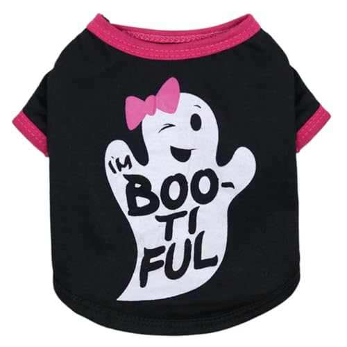 KDAMGOQE Halloween Hundehemd Halloween-Hemden für Hunde mit süßem Geistermuster Polyester Crew Neck Boo-T-Shirt Halloween Weihnachtshundkleidung für kleine Hund im Frühling und Sommer von KDAMGOQE