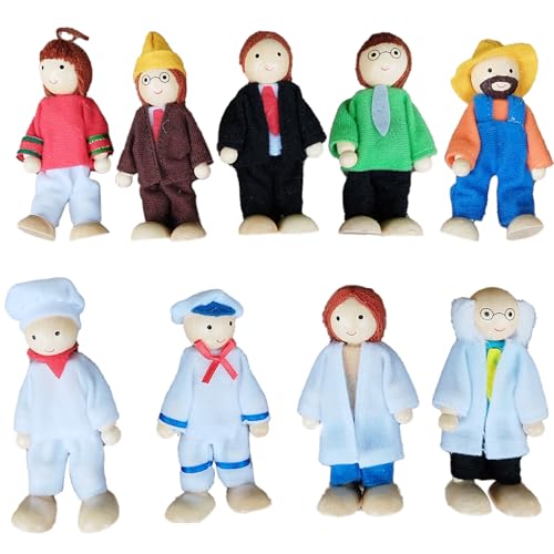 KDAMGOQE Hölzerne Leute findet Holzpuppenhaus Menschen 9pcs realistische posibles Mini-Puppenhaus-Menschen Dress-Charaktere Bildungspuppenhaus Menschen Zahlen für das Spielen von Spielen im Alter vo von KDAMGOQE