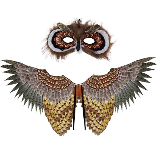 KDAMGOQE Owl Kostüm Kids Kids Halloween Vibrant Bald Eagle Flügel mit Maske für Jungen Mädchen Einen Größe fits für die meisten Dress-up-Tierkostüme für Cosplay, Themenparty von KDAMGOQE