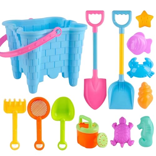 KDAMGOQE Strandspielzeug 13 Stcs/Set Sand Toys Sand Castle Toys umfasst Sandeimer, Sandschaufeln, kleine Rakes und Sandformen, Strandsandkasten-Spielzeug-Reisen-Sandspielzeug für Kinder 4-6 von KDAMGOQE