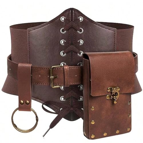 KDAMGOQE Taillenpack Renaissance Kostüm für Frauen mittelalterlich Lederzubehör gehören Korsettgürtel, Taillenpack & Bracket Retro Cosplay -Accessoires für Halloween, Themenparty, Brown von KDAMGOQE