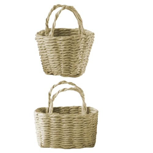 KDAMGOQE Tiny Basket 2PCS Mini -Korb 2 Stile Tiny Korb Rattan Dollhouse Dekor 1,6 ＆ 2 Zoll hohen Mini -Korbkorb mit Griff -Mini -Blumenkörben Spielzeug für kleine Geburtstagsfeier oder Babyparty von KDAMGOQE