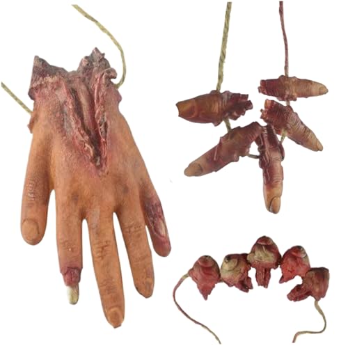 Körperteile Halloween Körperteile 3 pcs blutige falsche Latexkörperteile umfassen Palm, Finger und Augäpfel beängstigende gebrochene Körperteile für Spukhaus, Halloween, Vampire, Zombie -Partyzubehör von KDAMGOQE