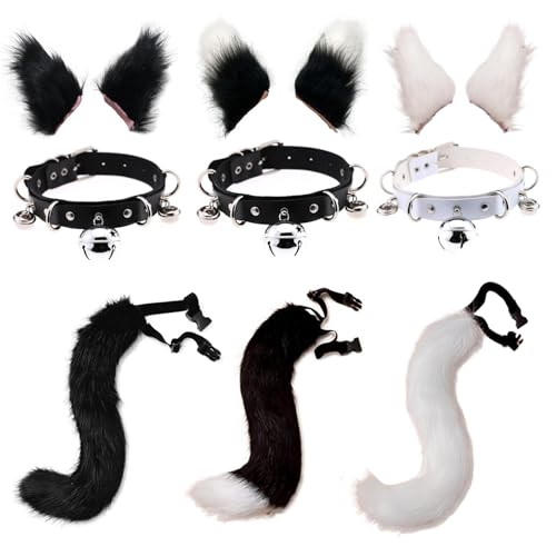 Pelzige Kostüm -Fuchsohren und Schwanzset mit Lederhalshalshärte, weiche Fluzzy -Fuchsohren, verstellbarer Fuchsschwanz, realistisches pelziges Kostüm für Halloween -Cosplay -Party Masquerade, Weiß von KDAMGOQE